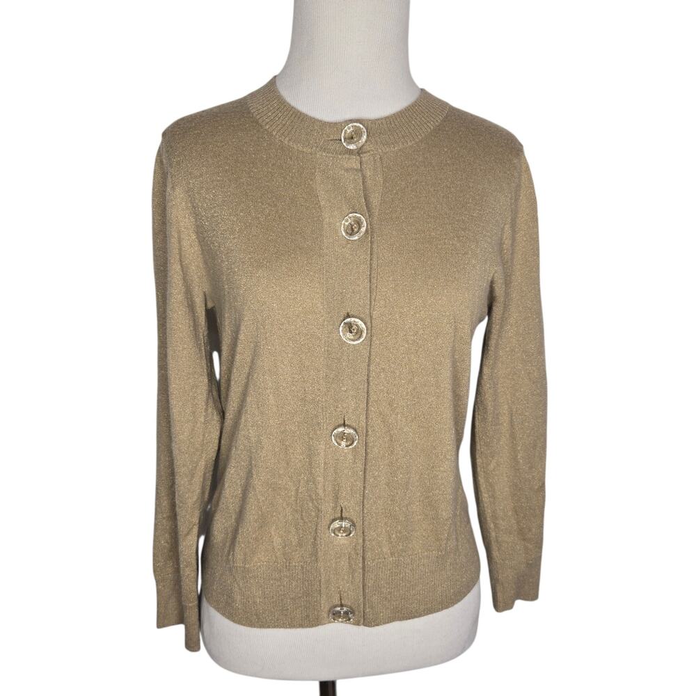 J Crew Collection Women Cashmere Silk Cardigan Lightweight Sparkly Gold Medium